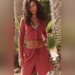 Free People | Free-est Monica Cropped Button Front Long Sleeve Top, Size Medium